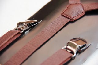 5cm Mens Ladies Brown Faux Leather Clip on Plain Adjustable Braces