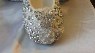 Bridal Wedding Ballet Slipper~Flats~ Quilted Satin~Crystals & Pearl
