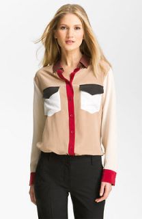 NEW Equipment Signature Isabelle colorblock Silk Blouse Shirt camel XS