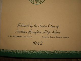 1942 NEEDHAM BROUGHTON HIGH SCHOOL Raleigh NC YEARBOOK