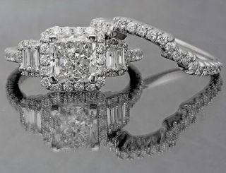 Princess Cut Certified Diamond Engagement Ring Set 14K W Gold Bridal