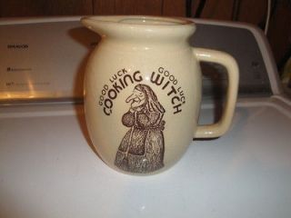Vintage pottery pitcher Good Luck Kitchen Witch No Chips or Cracks