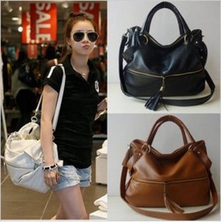 New Lady Korean Hobo PU Tassel Leather Handbag Shoulder Bag Large