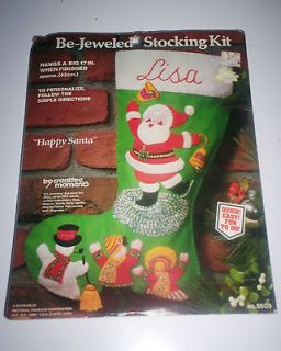 Vintage 1982 Creative Moments Be Jeweled Christmas Stocking Kit Happy