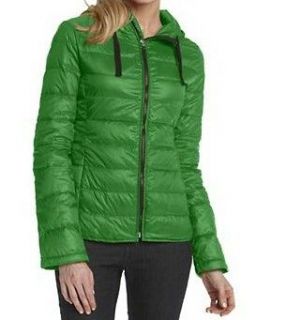Calvin Klein Womens Packable Light Weight Down jacket hood Green M NWT