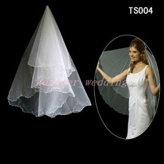 New Ivory/White Fingertip Wedding Veil Bridal Accessories Beaded Veil
