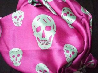 Lime skulls Hot Pink Charmeuse Silk scarf Mcqueen Mqueen NWOT