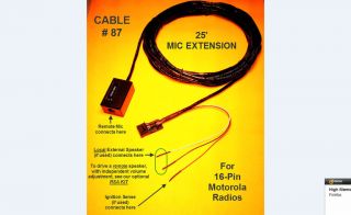 Cable 87 Remote Mic Extension Motorola Maxtrac GM300 CM200 CM300 M1225