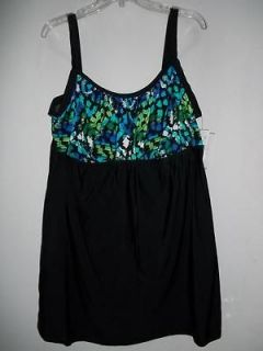 Delta Burke womens black, blue & green swimdress size 16W, 18W, 20W