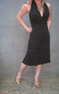 LILLIE RUBIN Black Polka Dots Jersey Ruched Waist Knit Dress M/8 CACHE