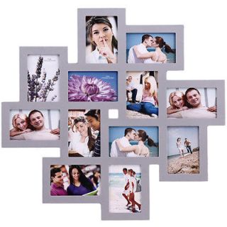 XSJ207   12 Opening Wooden Silver Wall Collage Picture Photo Frame
