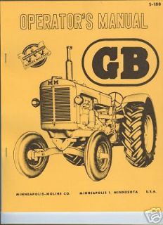 Minneapolis Moline MM Model GB Tractor Operators Manual
