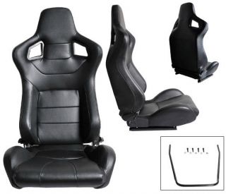 PAIR BLACK PVC LEATHER RACING SEATS RECLINABLE ALL CHEVROLET ****