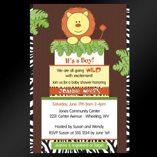 Jungle Safari Zoo Cake Baby Shower Birthday Invitations   Set of 10