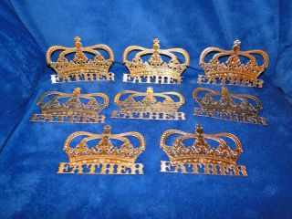 NEW GOLD FATHER CROWN CAKE TOPPER OR CRAFT DECOR 8 COUNT