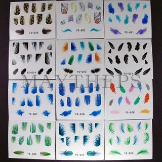 Utlra Thin Colorful Faux Bird Peacock Feather Stickers Sheets Decals
