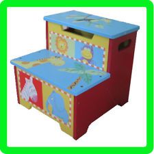 Quality Hand painted Bright Color Toddler Step Stool Storage Box Kids