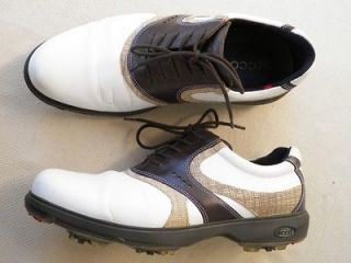 ECCO MENS WHITE W/BROWN GOLF SHOES~SIZE 42 US 8 8.5