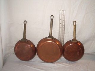 Lot~3 Copper & Brass Saute Small Frying Pans~French Canadian Cookware