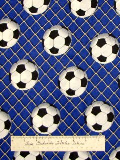Soccer Balls on Dark Blue Net Sports Kids   VIP Cranston Fabric Cotton