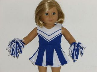 Doll Clothes Fits 18 American Girl Blue White Cheerleader Outfit Pom