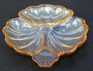Vintage Amber Carnival Glass Divided Dish Flower shaped