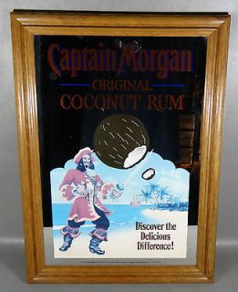 Captain Morgan Coconut Rum Mirrored Wood Framed Sign