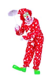 CLOWN ADULT COSTUMES RED POLKA DOTS CIRCUS JESTER MAN JUMPSUIT COSTUME