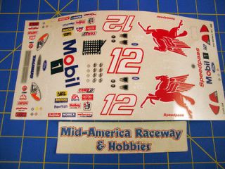 12 Mobil 1 Ford NASCAR 1/24 SlotCar Vinyl Decal Set from Mid America
