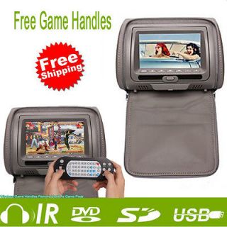 Beige/Tan Dual 7 Car Pillow Headrest DVD CD VCD FM Player IR Game
