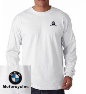 BMW Motorcycle Logo EMBROIDERED White Long Sleeve Heavy Cotton T Shirt