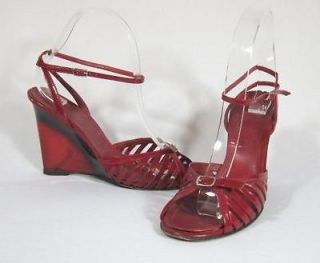 CASADEI RED STRAPPY LUCITE WEDGE HEEL SHOE ANKLE STRAP 8
