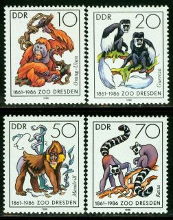 1986 ZOO Dresden,Monkey s,Sumatran orangutan,Colo bus,Mandrill,l emur