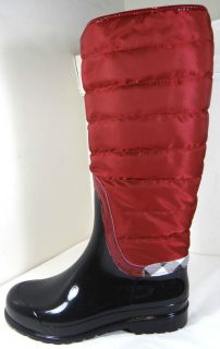 BURBERRY QUILTED RASPBERRY NYLON PATENT LEATHER VERNON SKI BOOTS 5 11