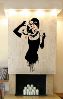 Banksy Style Audrey Hepburn Cat Attack Graffiti Art / Large Vinyl Wall