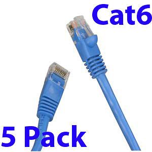 3ft Cat6 Network Ethernet Patch Cable   Blue (Lot of 5 Cables)