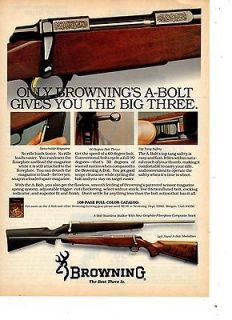 BROWNING RIFLE A BOLT MEDALLION GUN ORIGINAL ADVERTISEMENT PRINT AD d2