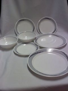 piece Corelle service for 2 white, black rings, dinnerware used