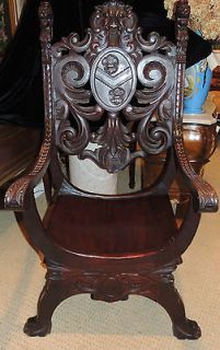 19th Century English carved mahogany throne style chair