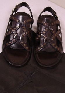 CESARE PACIOTTI SHOES $495 DK BROWN GLADIATOR LOGO BUCKLED SANDALS 7.5