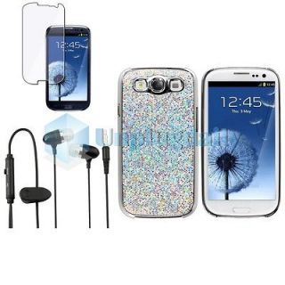 Glitter Hard Case+Black Headphone+Clea r LCD For Samsung Galaxy S III