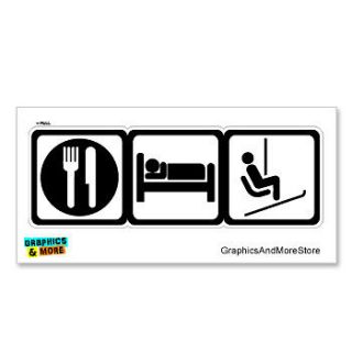 Eat Sleep Skiing Ski Chair Lift Sign Symbols   Window Bumper Sticker
