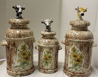 Ceramic Cow Canisters   Set of 3   Handmade and Painted