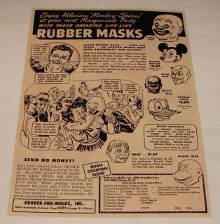 1949 Rubber Masks b+w ad~ MINSTREL,DONAL D DUCK,SATAN