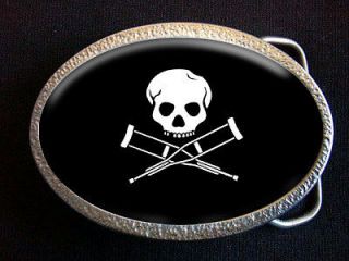 031 JACKASS SKULL & CRUTCHES PEWTER BELT BUCKLE BAM JOHNNY KNOXVILLE