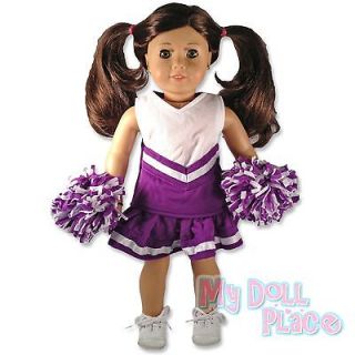 fit American Girl * Purple Cheerleader Outfit w/ Poms Costume Bitty
