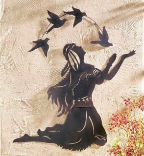 Native American Indian Woman and Birds Metal Wall Art Home Decor