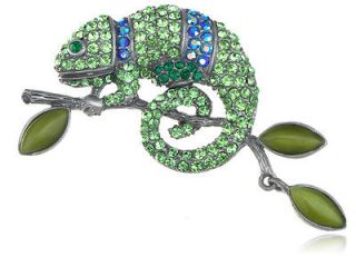 Peridot Crystal Rhinestone Chameleon Lizard Costume Jewelry Pin Brooch