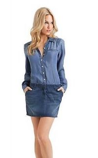 NWT $228 GUESS by Marciano Michy Chambray Shirtdress Dress Cargo Denim
