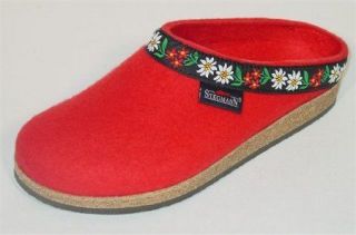 Ladies Stegmann Wool Clogs Cherry Red Holiday Edelweiss